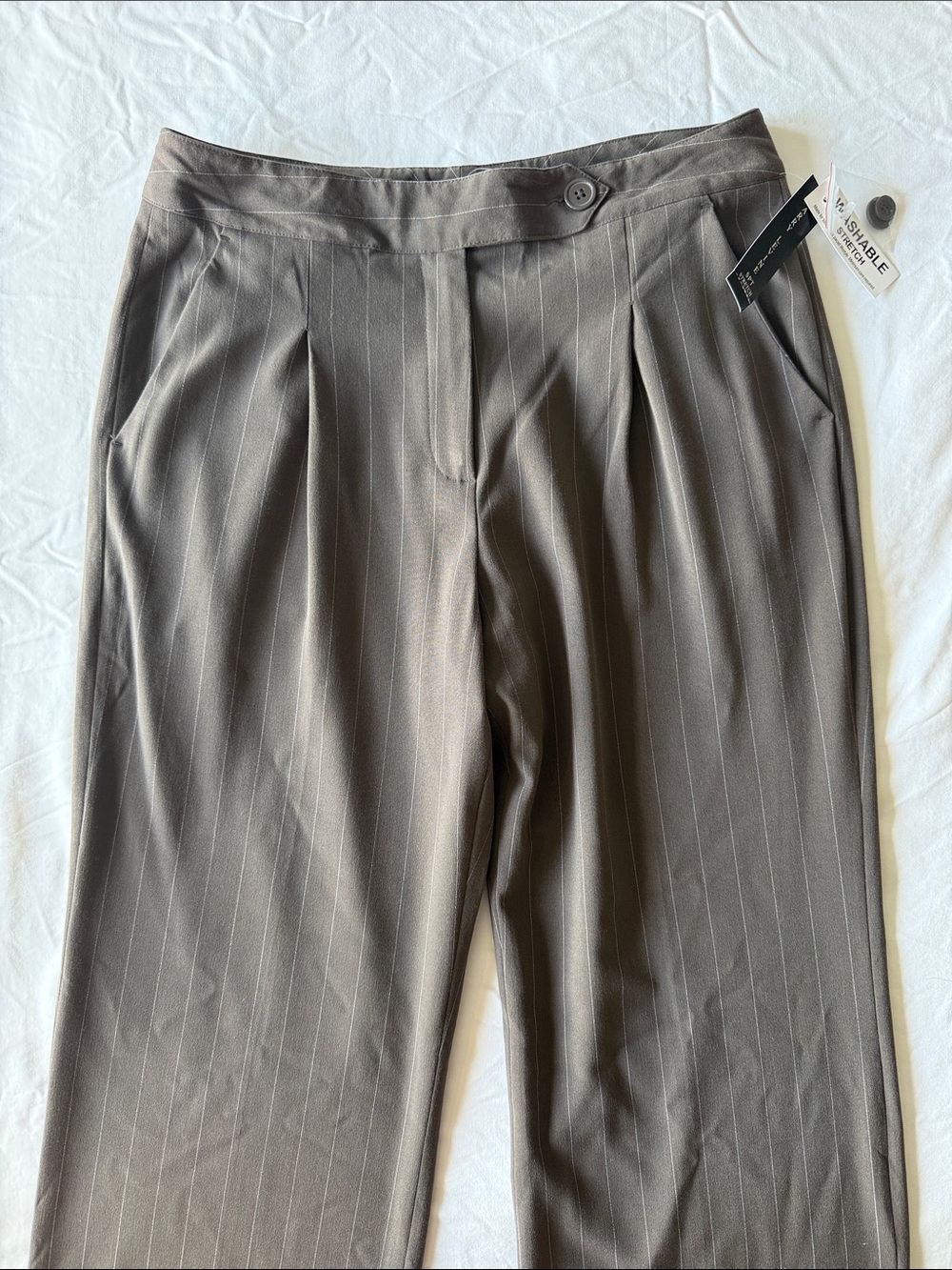 Larry Levine Brown Pinstripe Billie Eilish Trousers